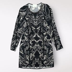 3.1 Phillip Lim Black and White Beaded Collar Long‎ Sleeve Silk Dress Size 4